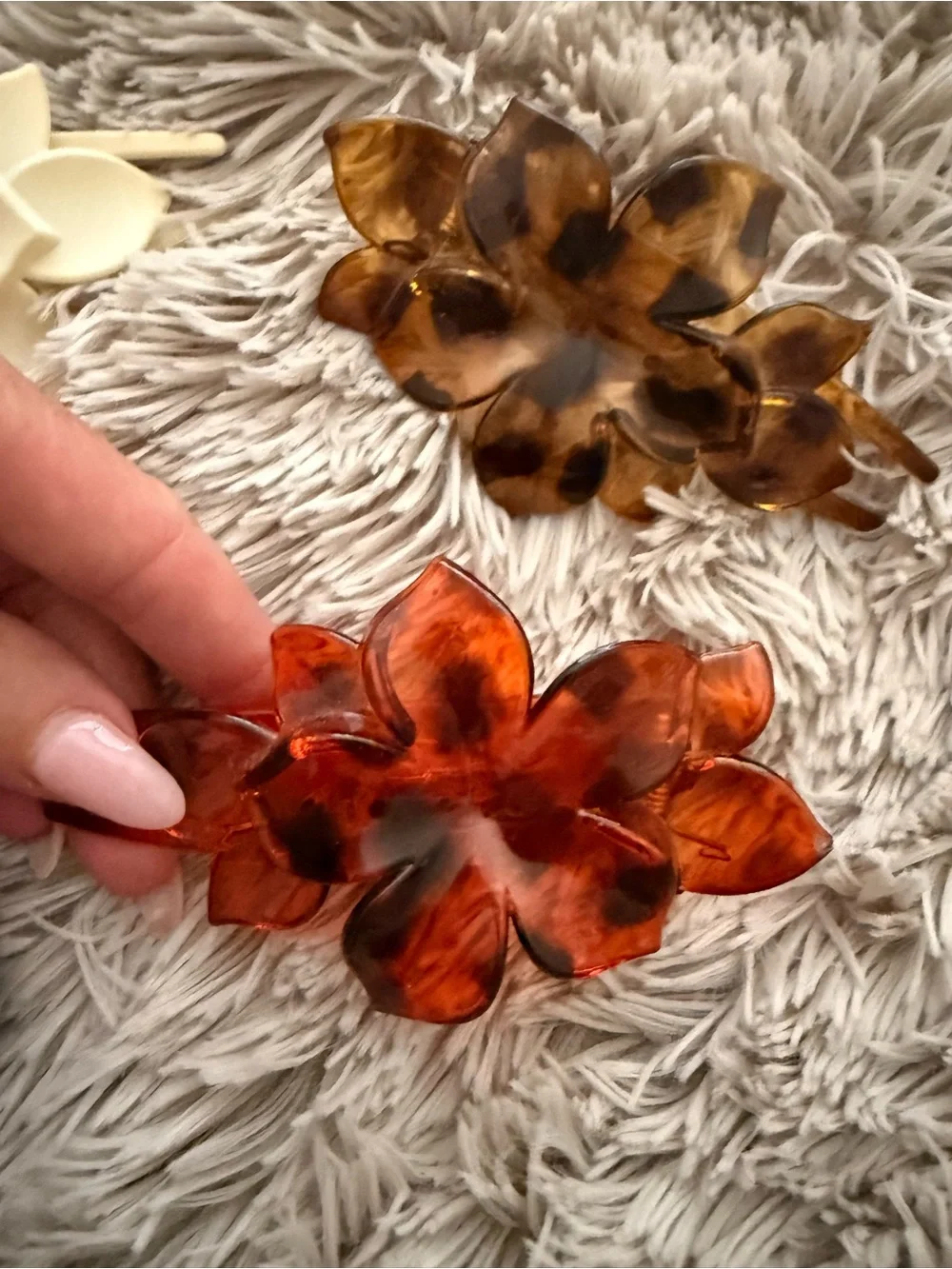 Floral Hair Clips Set - Cream, Tortoise, Amber & Pink